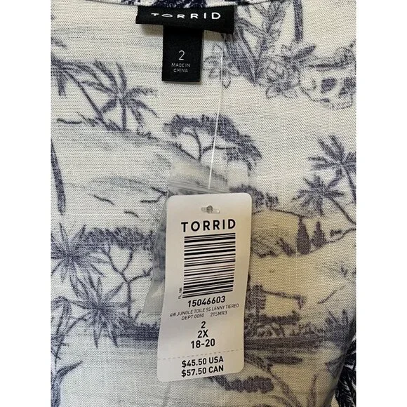 Torrid Women's Tropical Skeleton Print Tunic Top 2X Rayon/Spandex Blue/White - Picture 3 of 9